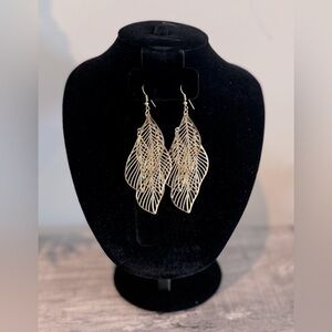 Gold Leaf Dangle Earrings Lightweight Boho Statement Jewelry NWT Gift